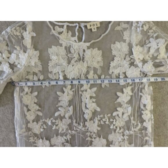 Pol Blouse Womens Small Ivory Sheer Embroidered Shirt Top Floral - Picture 8 of 13